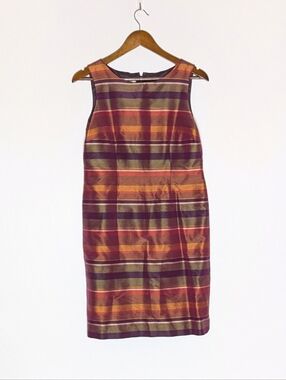 Talbots Vintage 100% Silk Stripe Metallic Sheath Career 80 90 Cocktail Dress 8‎